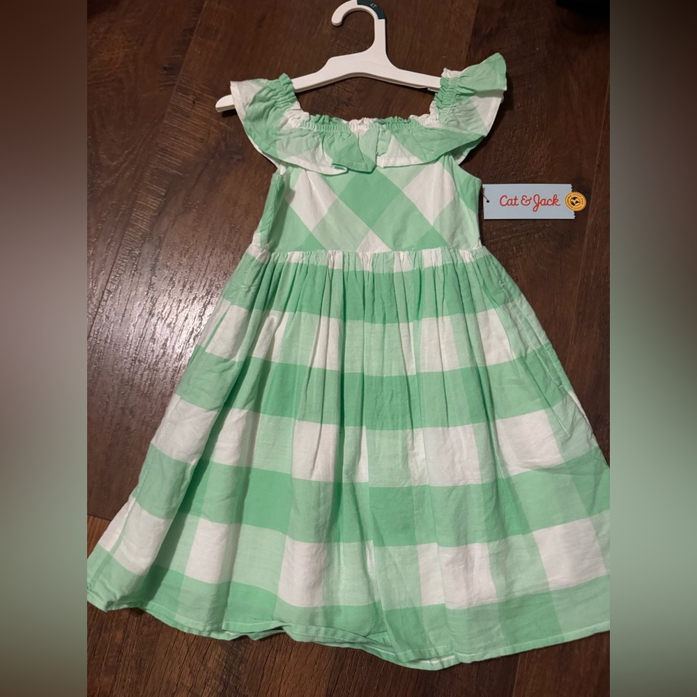 Cat & Jack Mint Green and White Checkered Dress